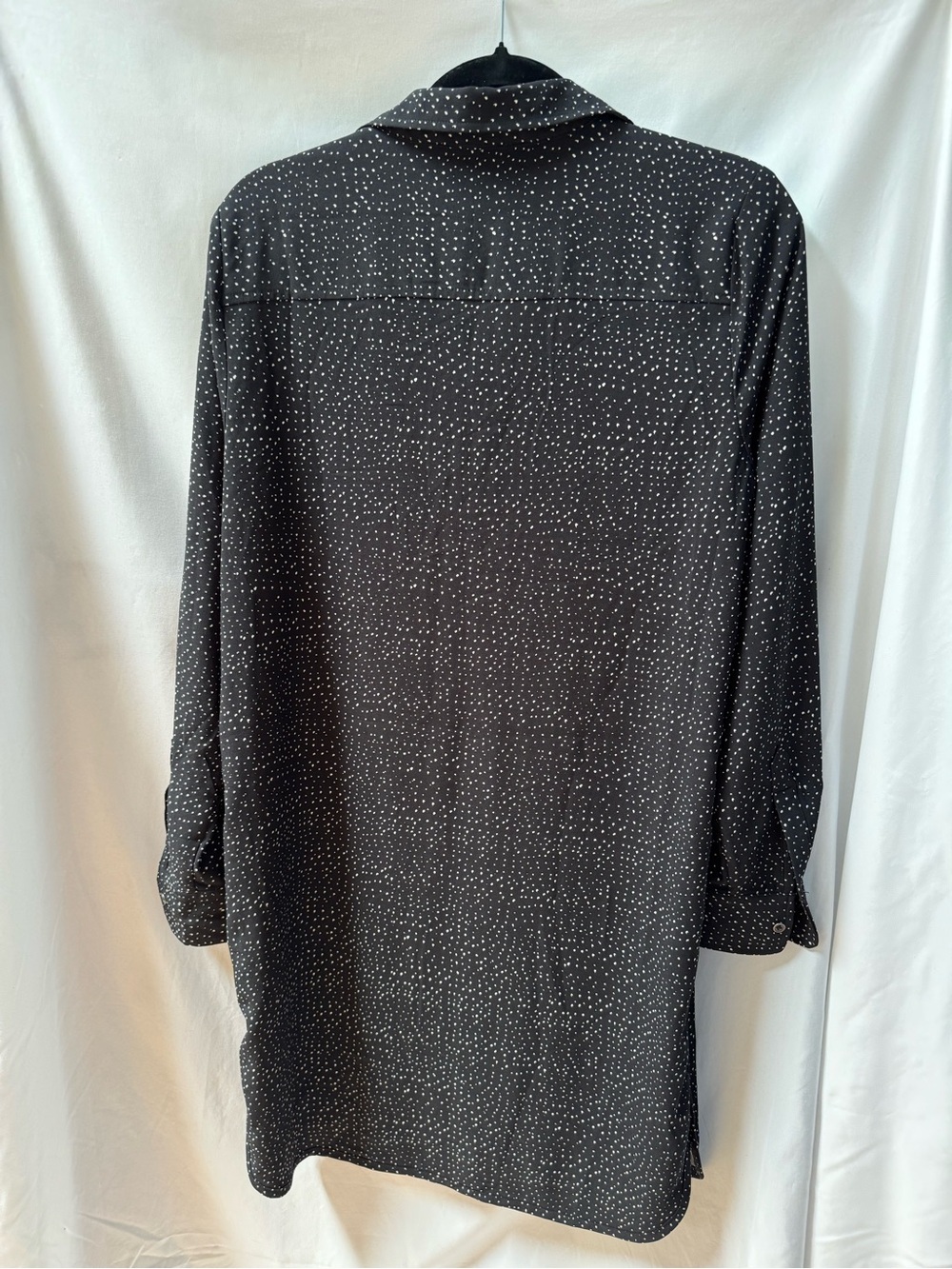 Lila Rose Black Micro Polka Dot Roll-Tab Sleeve Tunic Shirtdress‎ Size M - Picture 2 of 9